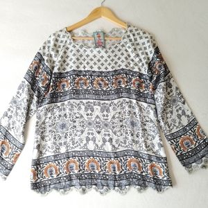 Johnny Was Silk Twill "Rio" Tunic Geo Block Print | Size Extra Small